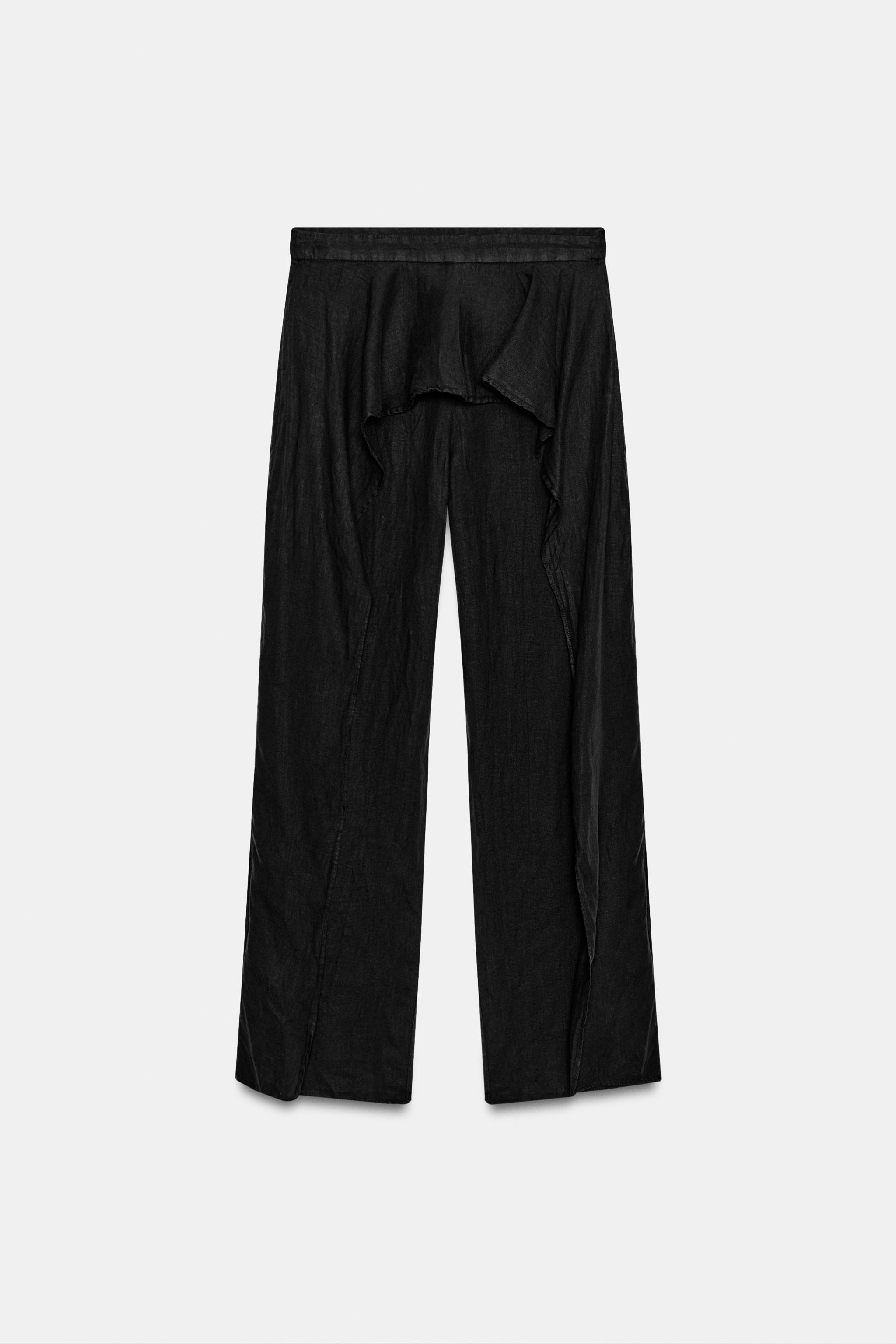 100% LINEN RUFFLE TROUSERS ZW COLLECTION